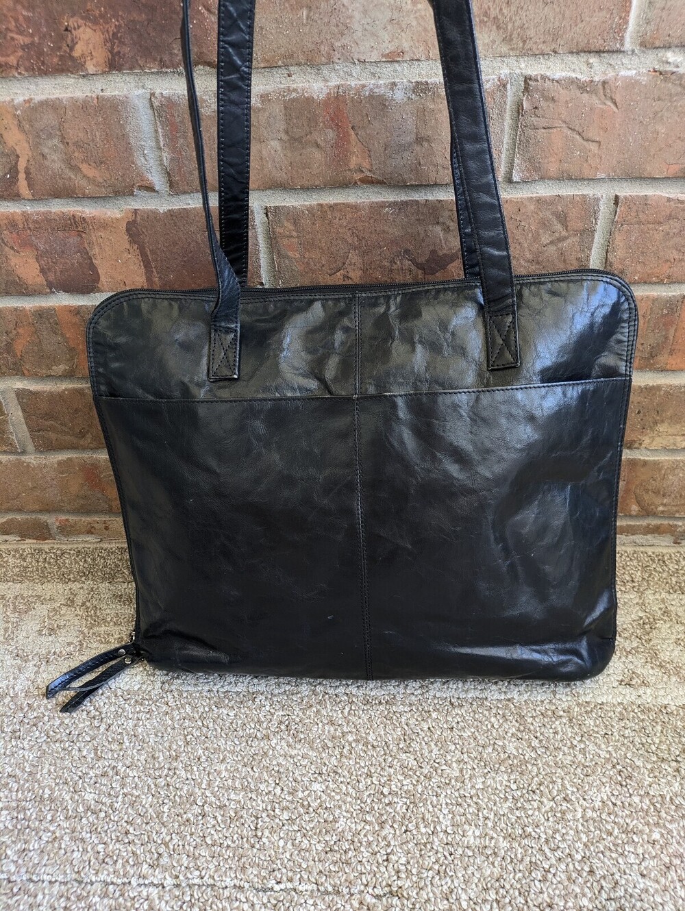 Latico Black Leather Tote Bag Floral Lining Shoulder Purse Laptop Case Briefcase